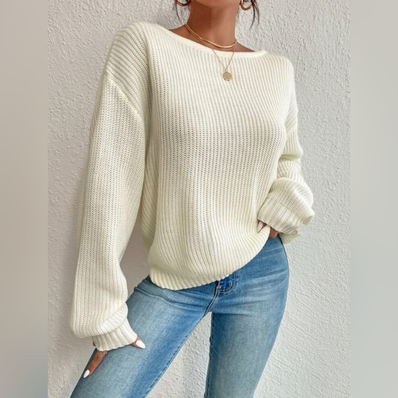 Casual Pearls, Twist, Backless, Beaded Drop Shoulder Sweater - Picture 5 of 6